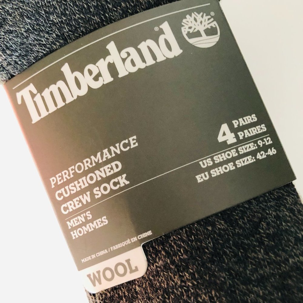 TIMBERLAND 4 Pairs Wool Performance Cushioned Men's Crew Socks - Picture 4 of 5